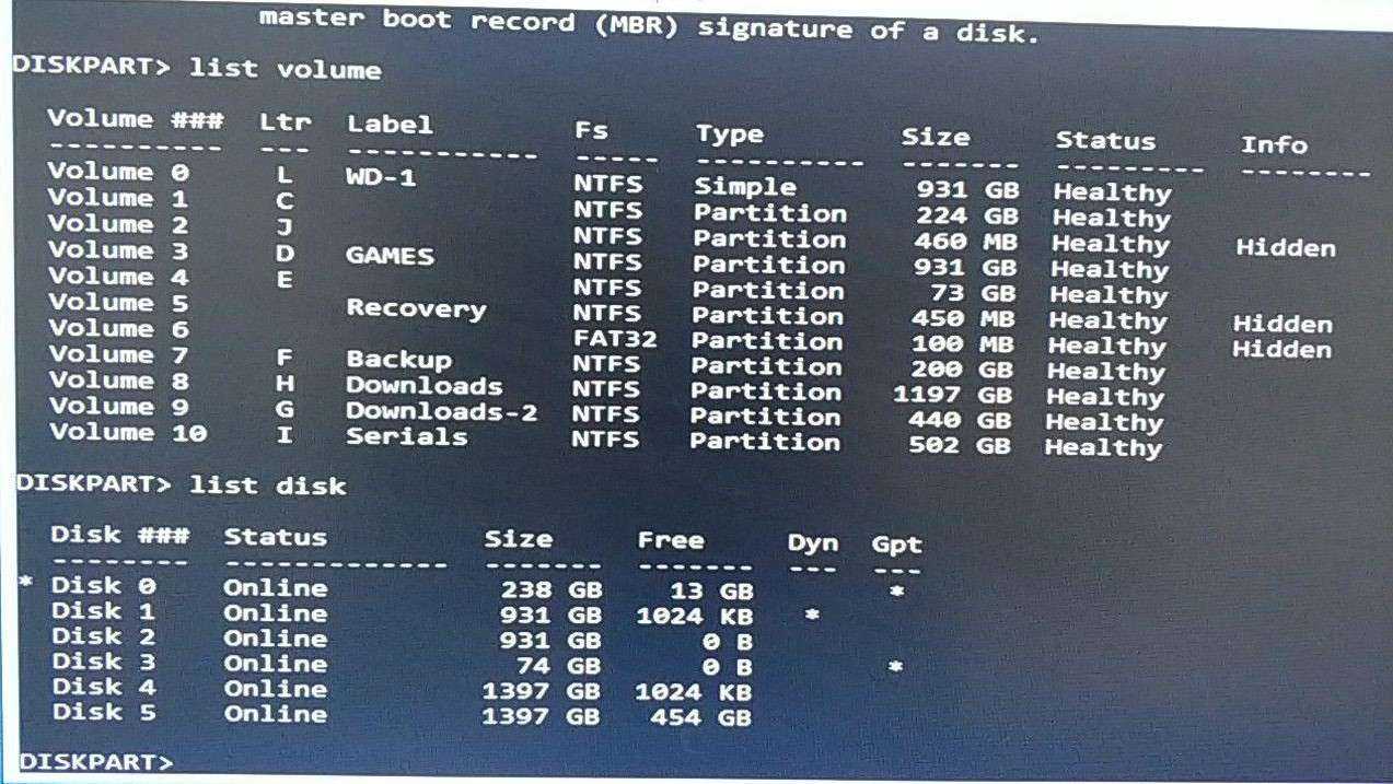 Использование командной строки для восстановления загрузчика windows |