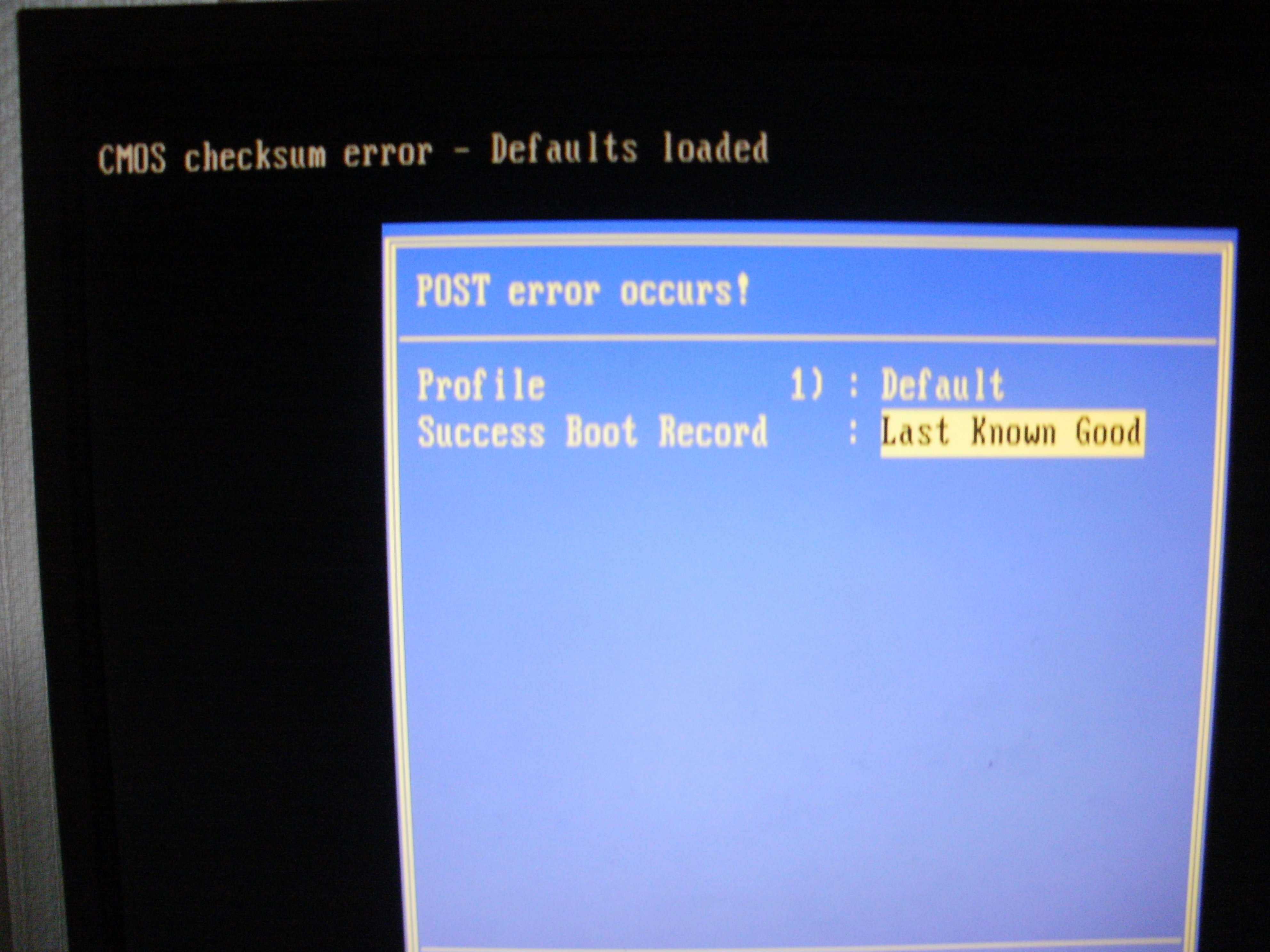Cmos checksum error - defaults loaded