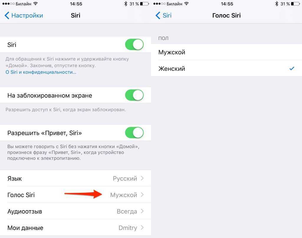 Настройка и использование siri